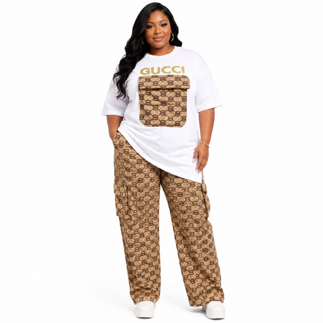 Monogram Pocket T Shirt and Cargo Pants Co ord Set